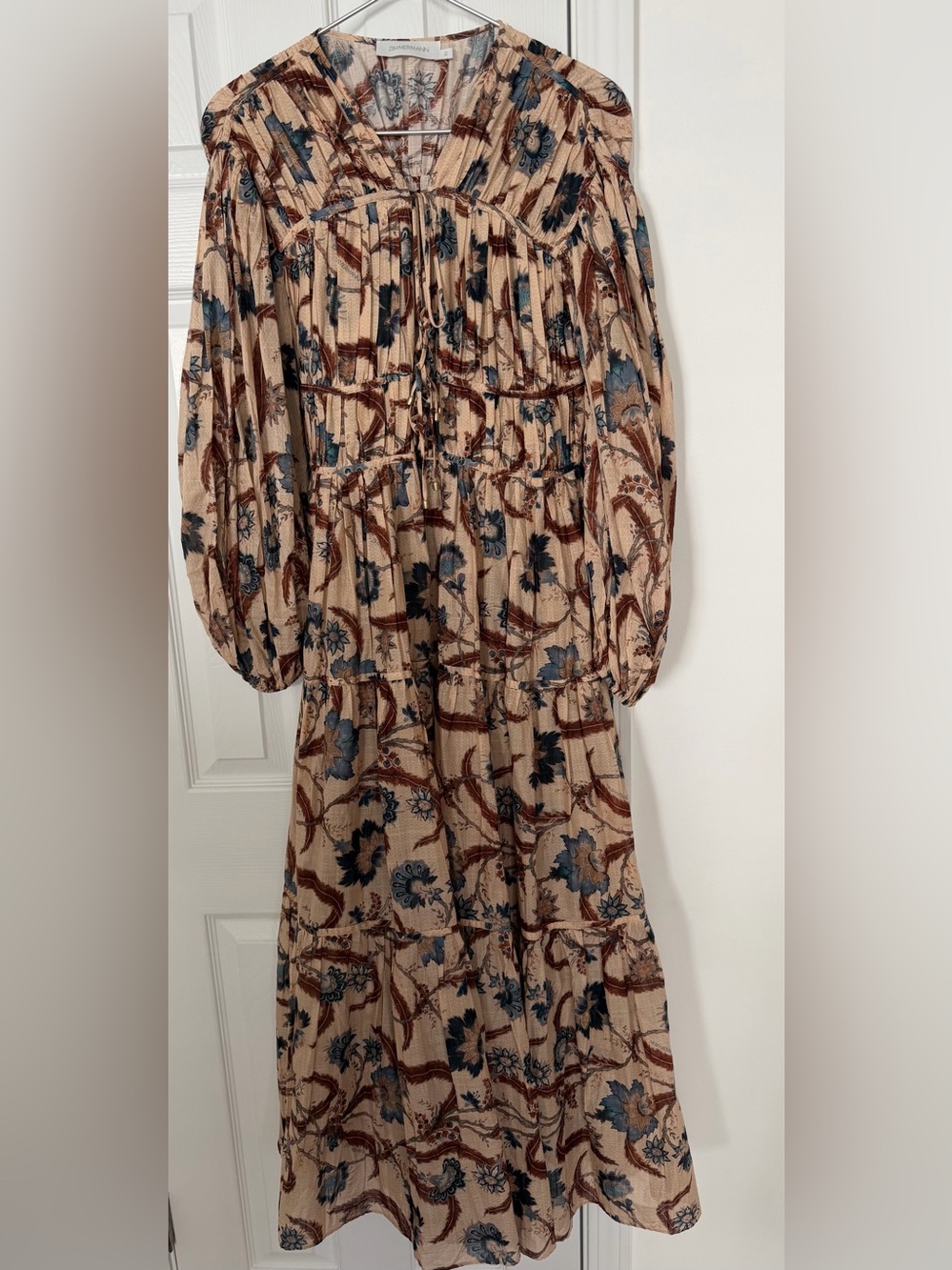 Zimmermann Ascension Tie Billow Long Sleeve Tiered Maxi Dress - size 2 - Picture 6 of 15